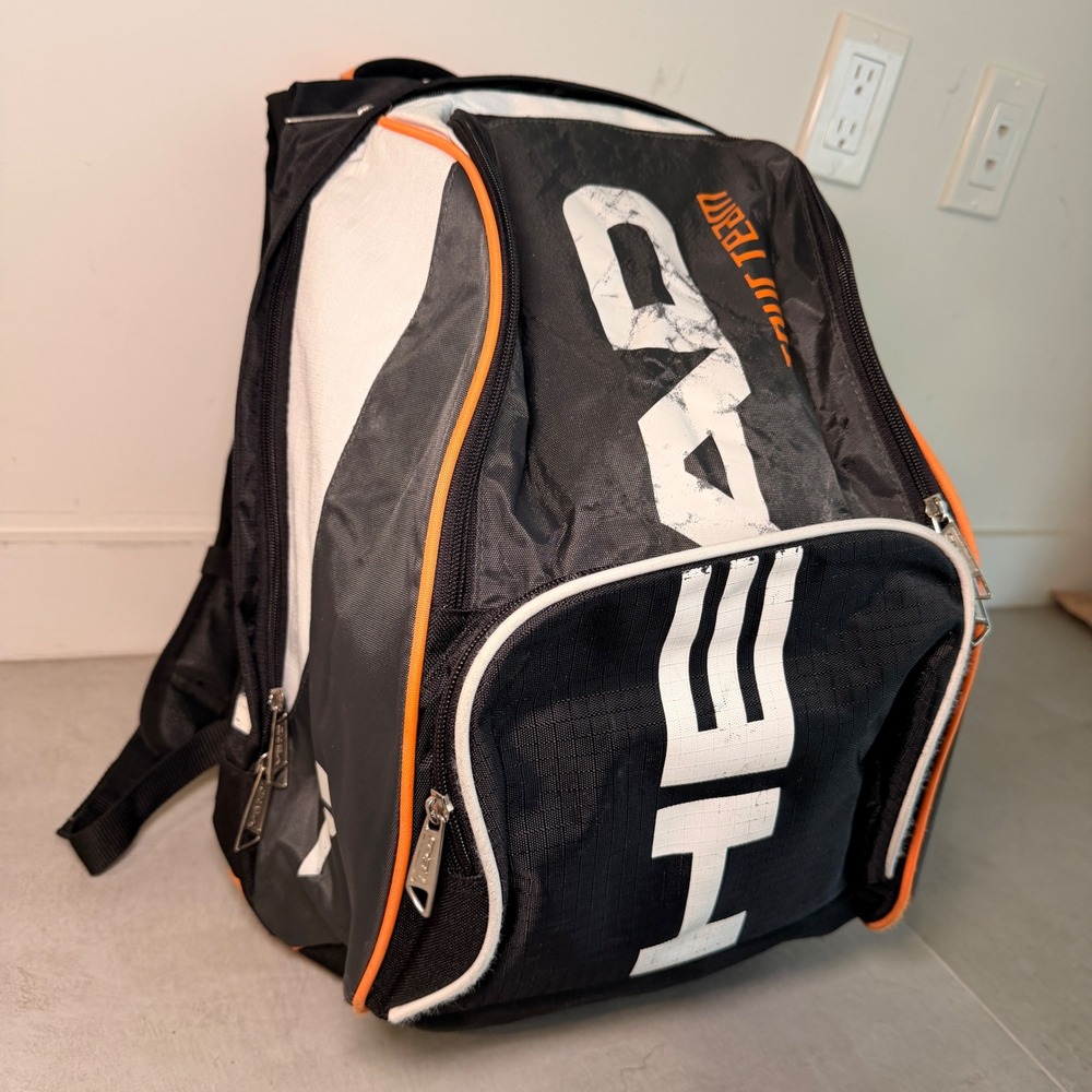 HEAD Tour Team Tennis Backpack Black White Orange Racket Bag Straps Hole